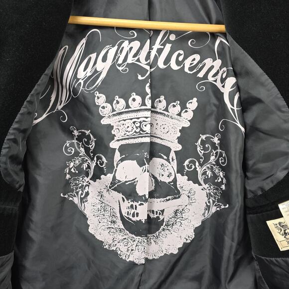 Vintage Juicy Couture Black Velvet Jacket Sz 44 Inside Print Magnificent Skull - Picture 6 of 12